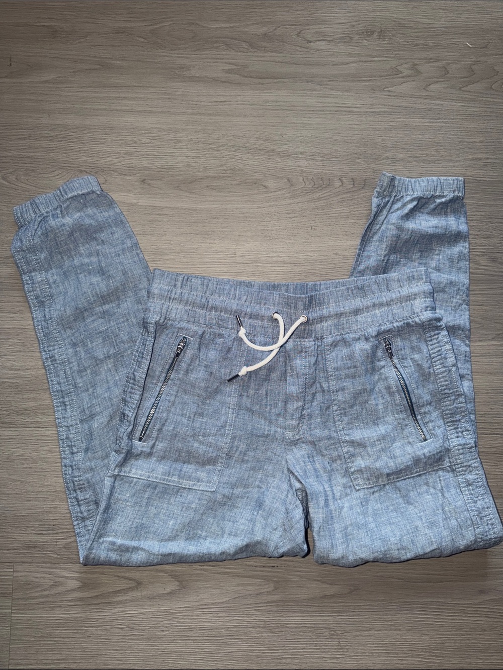 Athleta Light Blue Linen-Blend Joggers